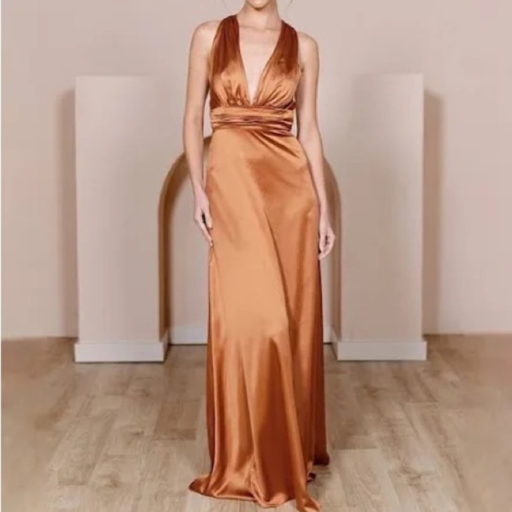 Revelry Dylan Satin Gown Dress Criss Cross Open Back